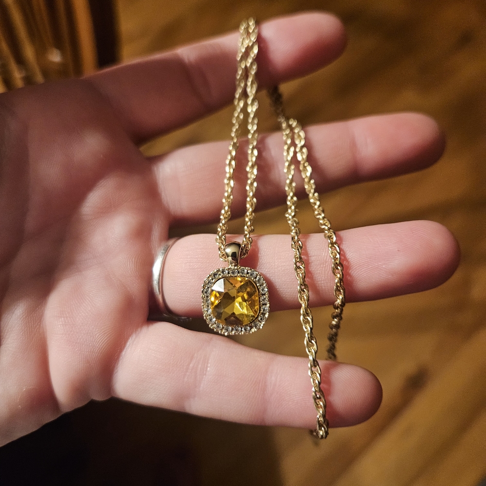 Gold Necklace with Yellow Gemstone Pendant